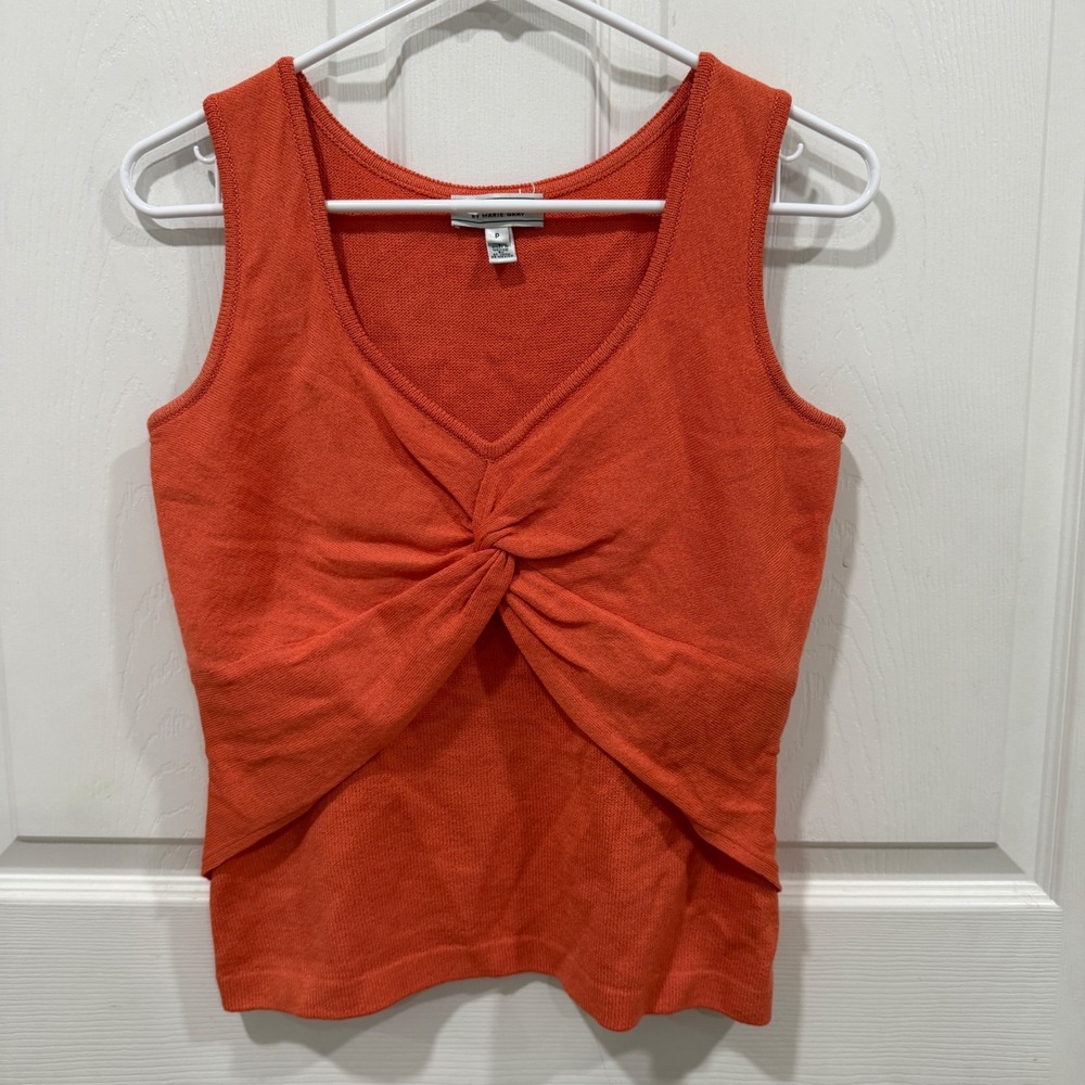 St John Sport Marie Gray Orange Twist Front Wool Blend Knit Tank Top P